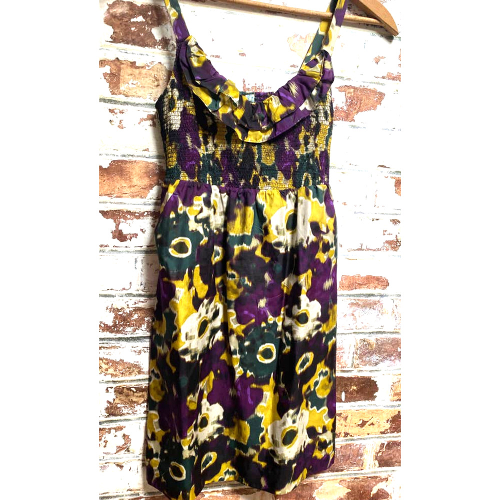 Anthropologie Maeve Pure Silk Giverny Watercolor Smocked Bodice Floral Dress - Picture 3 of 10